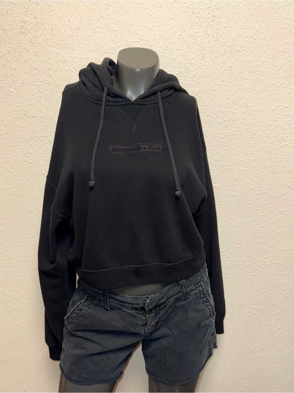 Abercrombie & Fitch Black Cropped Drawstring Hoodie